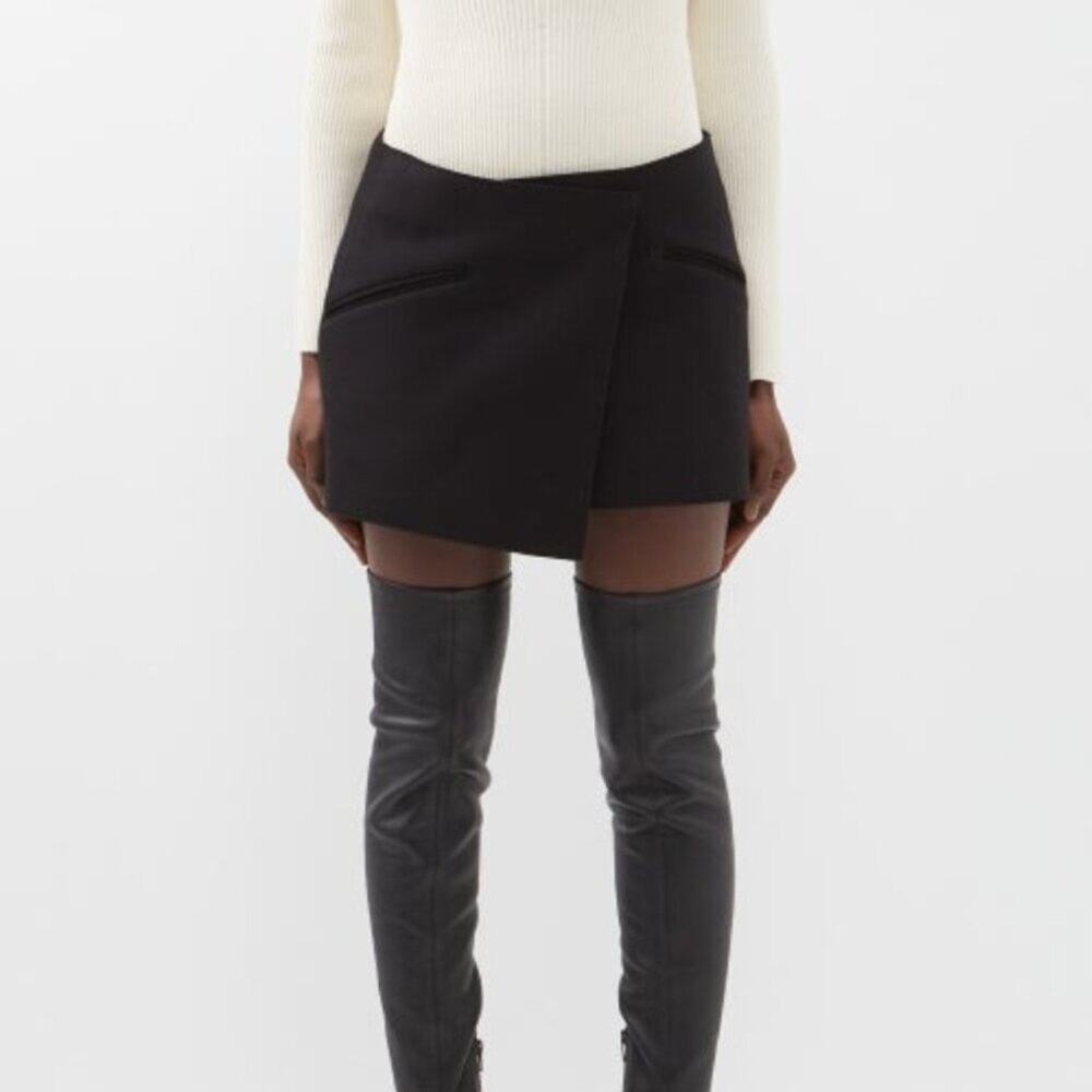 Khaite Vera Asymmetric Wool Blend Mini Skirt